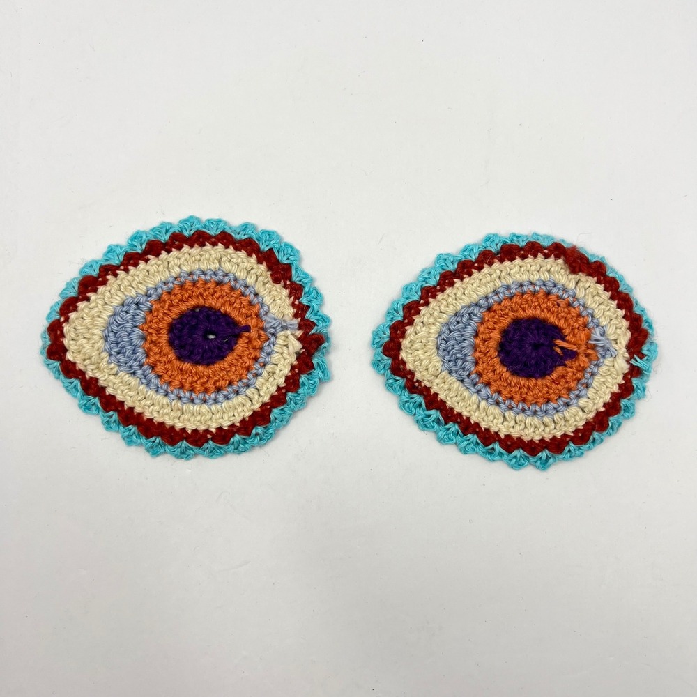 Handmade Crochet Evil Eye Appliques 4" Boho Patches Doilies Witchy Magic Greek - Picture 6 of 10
